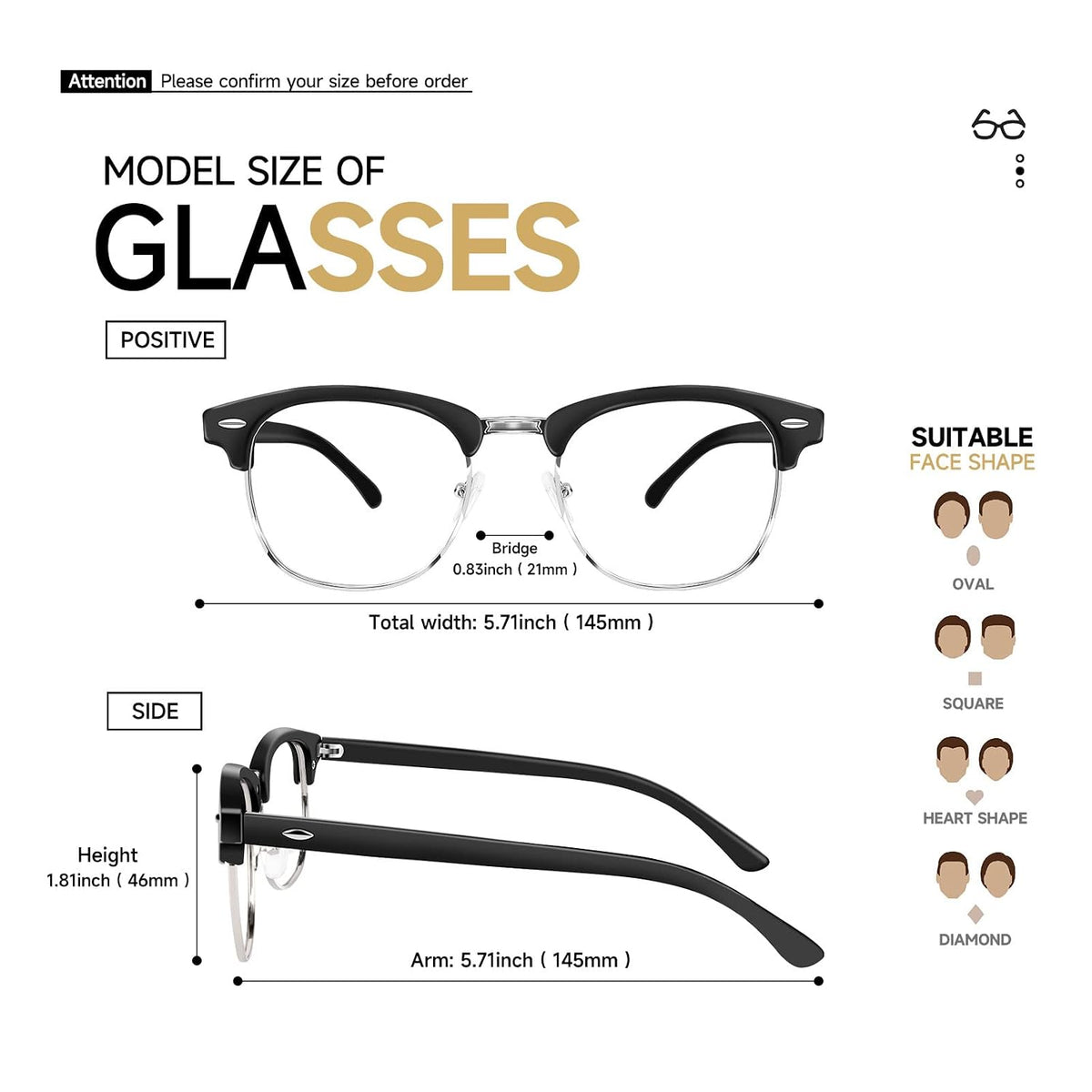 Blue Light Glasses for Women/Men, Nonprescription Fashion Glasses Frames, Reading Glasses, Office/Outdoor/Gaming Accessories Mattle Black/Silver Frame Clear