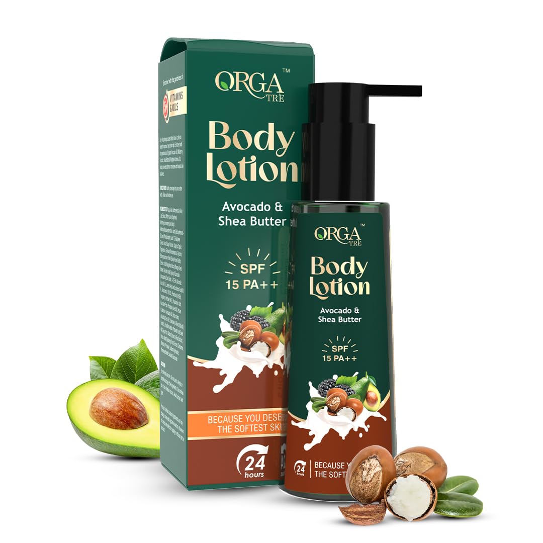 Orgatre Body Lotion | Avocado & Shea Butter with SPF 15 PA | Moisturizer for Dry Skin | Brightening & Sun Protection Body Cream 150 ml Lotion 150 ml (Pack of 1)