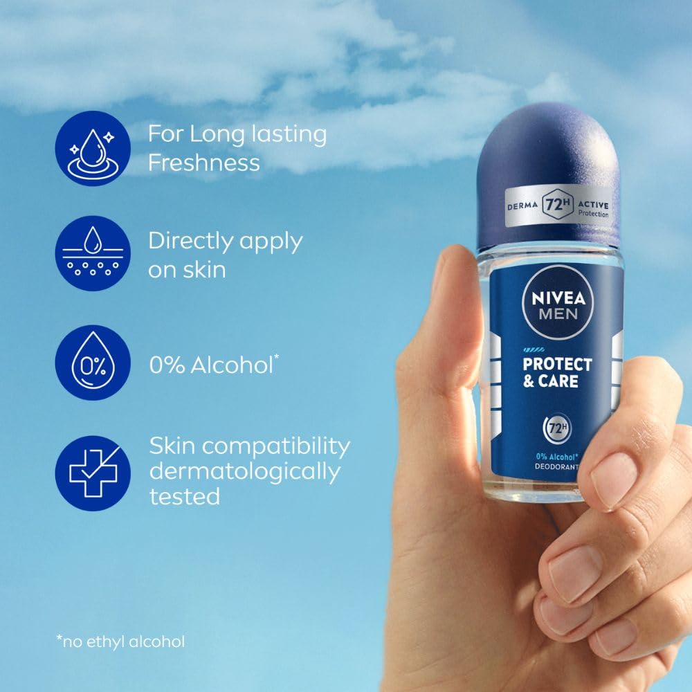 NIVEA Men Fresh Woody Protect And Care Roll On, 50Ml, Pack Of 1 Roll on 1 count (Pack of 1)