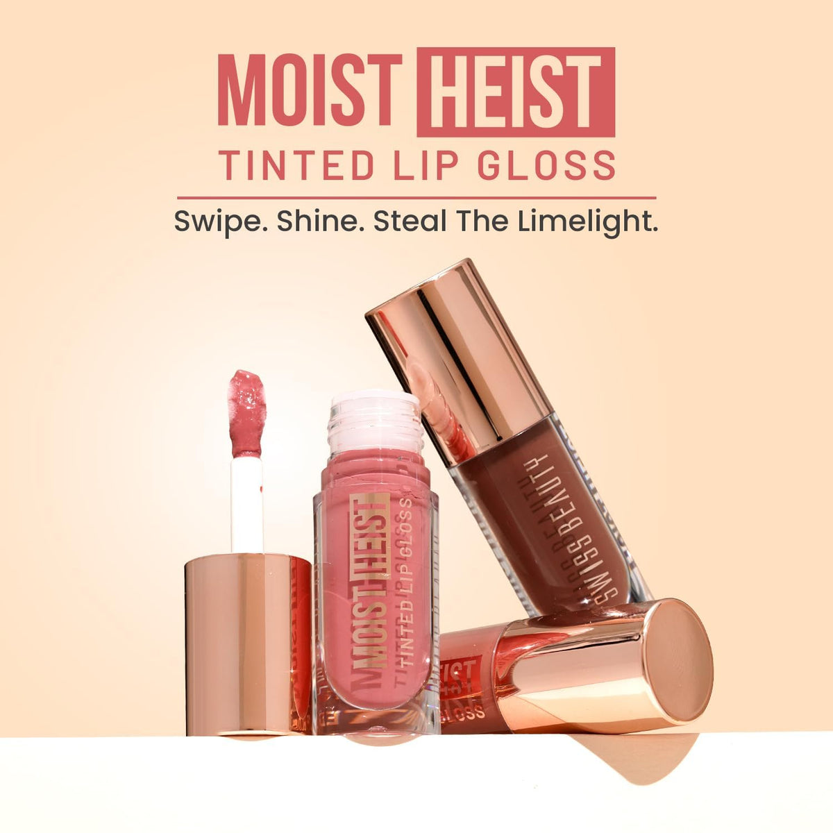 SWISS BAEUTY Moist Heist Tinted Lip Gloss with Vitamin E, Non-Sticky, Long-Lasting, 4.8g (03 Berry Mission)