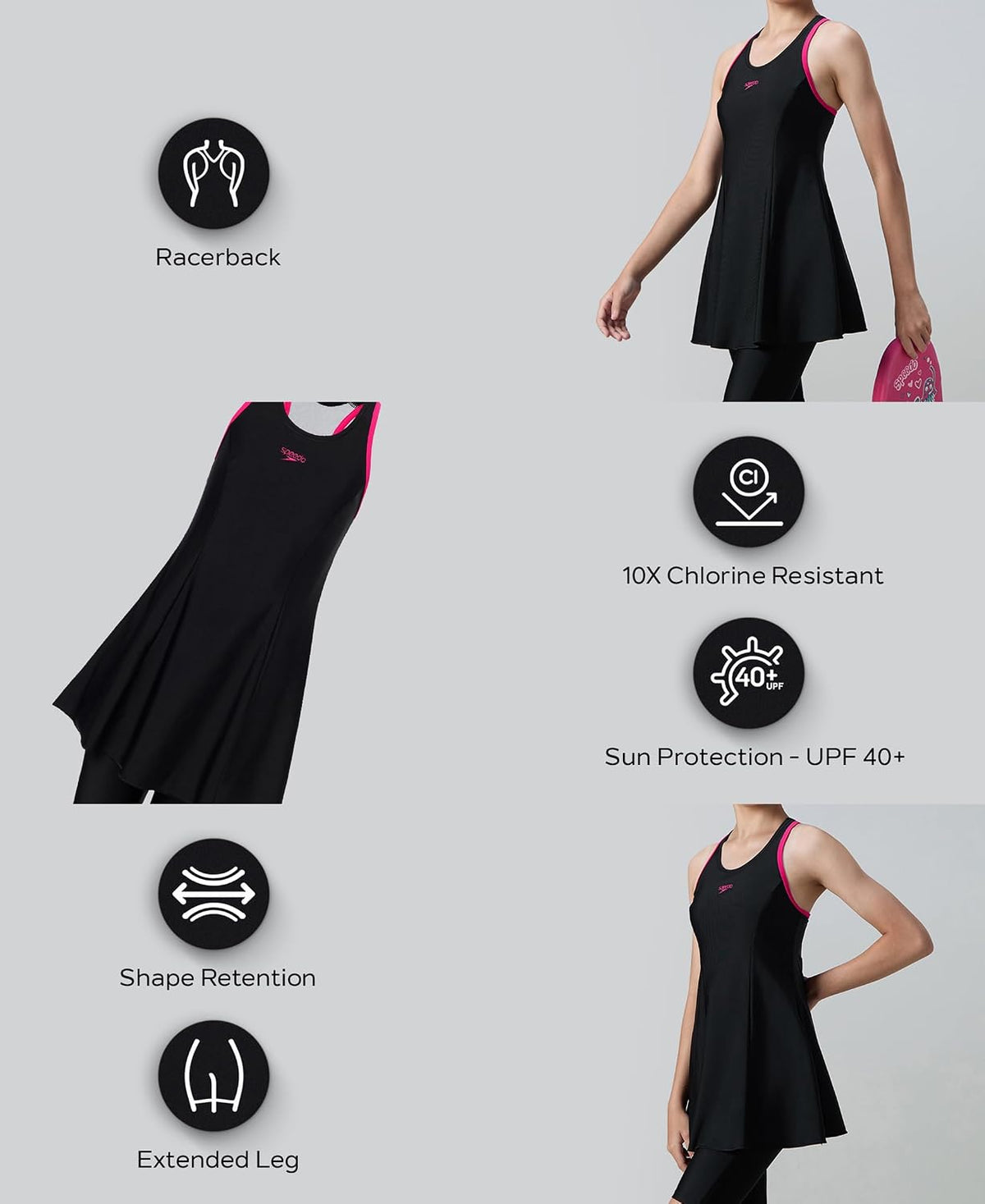 Speedo Girl's Endurance10 Racerback Swimdress with Boyleg Swimming Costume | Shape Retention Fabric | UPF 40+ Sun Protection | Chlorine Resistance