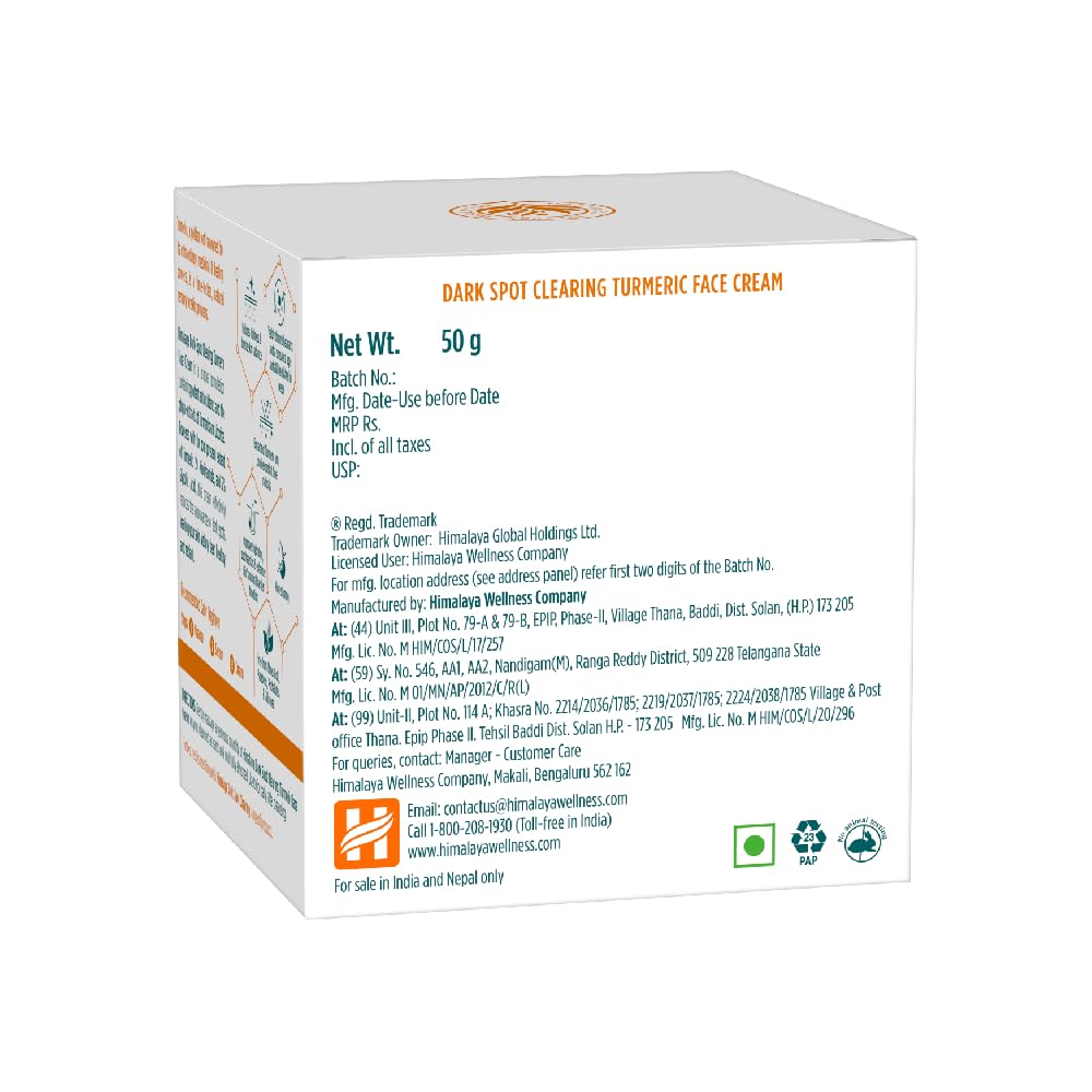 Himalaya Dark Spot Clearing Turmeric Face Cream | 2% Niacinamide, 2% Glycolic Acid & Organic Turmeric | Fades Dark Spots in 7 Days with Deep Hydration | Clinica