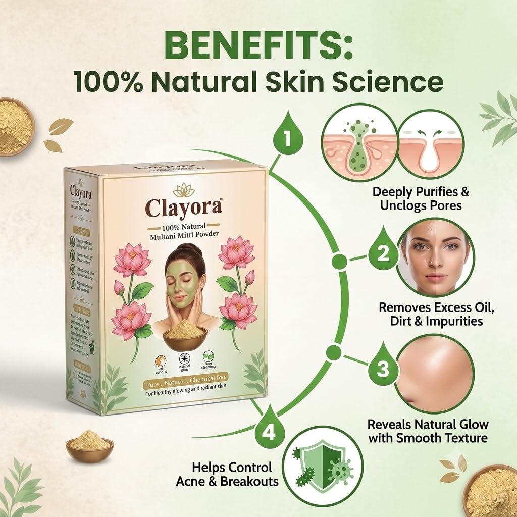 100% Natural Multani Mitti Powder for Face Pack (200g) | Pure Bentonite Clay for Glowing Skin, Oil Control & Acne Care | No Preservatives, Chemical Free Indian