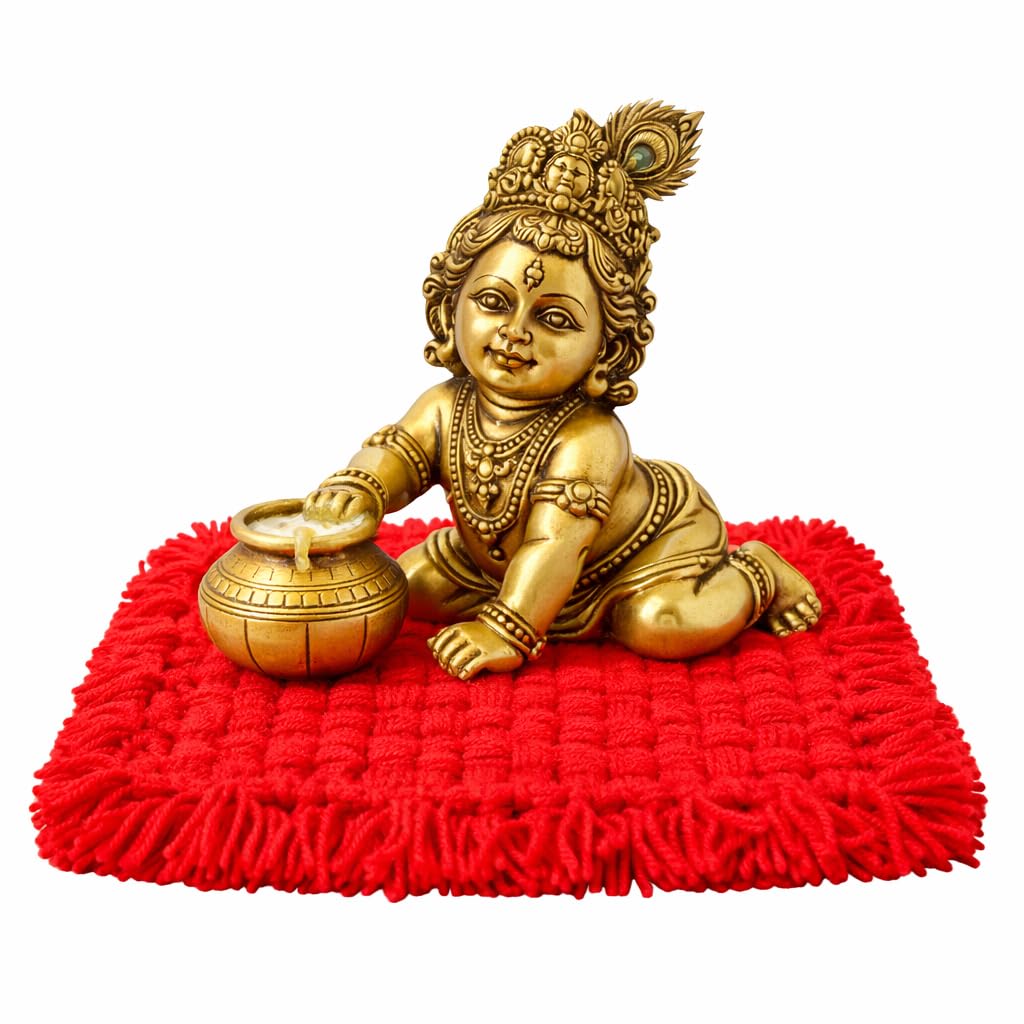 Handcraft Decorative Woolen Pooja Asan for Temple Idol 21 x 22 CM (Red)