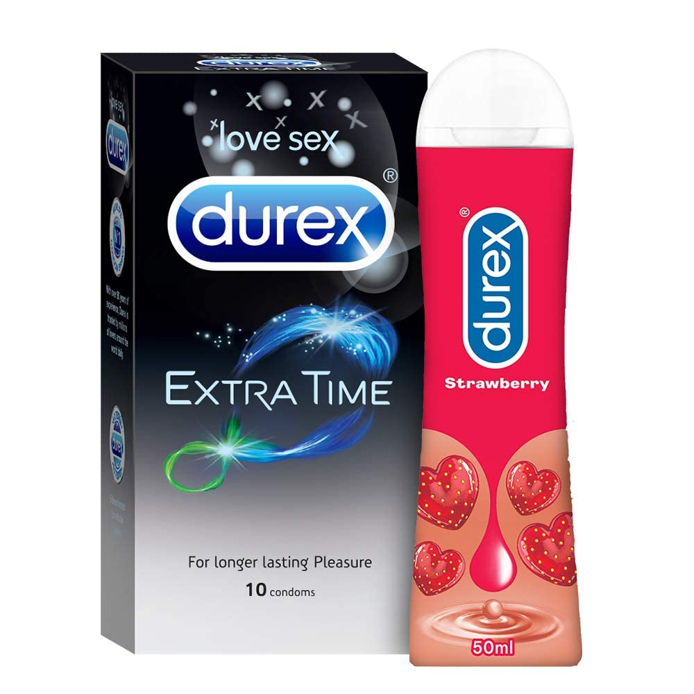 Pleasure Packs (Durex Strawberry 50ml, Extra Time 10s) Lube 50 ml (Pack of 1)