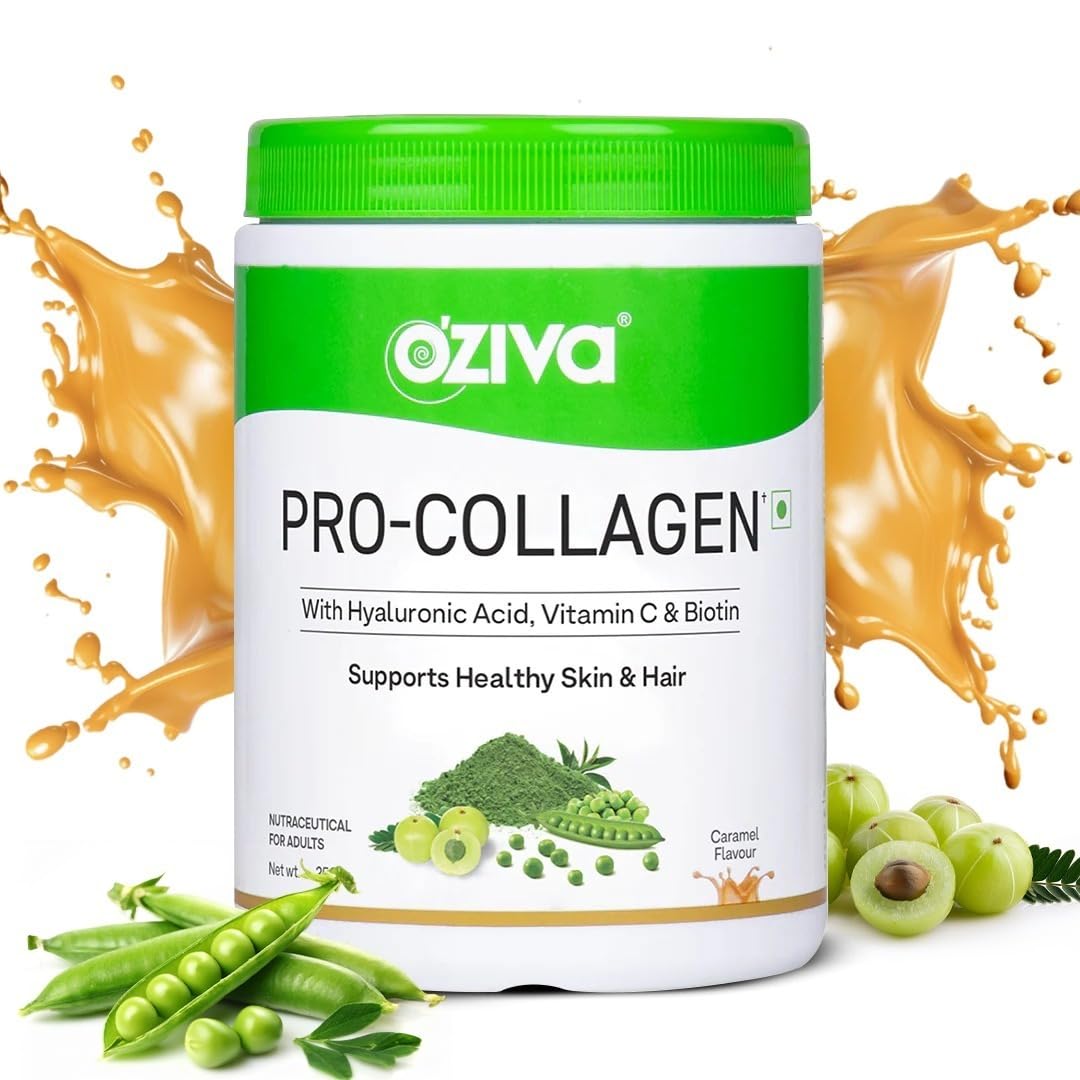 OZiva Pro Collagen Peptides, Skin & Hair, Type I & II, Caramel, 250g 250 g (Pack of 1)
