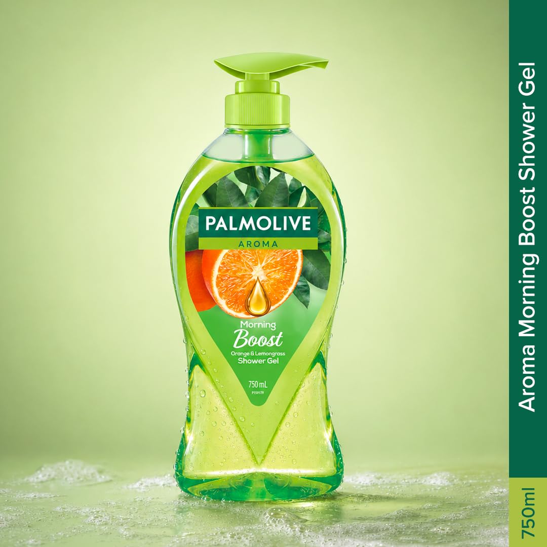 Palmolive Aroma Morning Tonic Body Wash, Gel Based Shower Gel with 100% Natural Citrus Essential Oil & Lemongrass Extracts - pH Balanced, No Parabens, No Silico