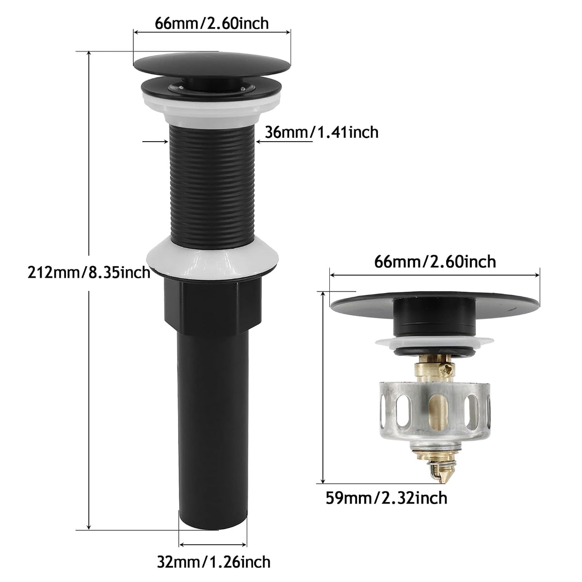 Bathroom Sink Drain,4 Pack Drain Stopper Without Overflow,Pop Up Drain Assembly with Detachable Strainer Basket,Built-in Anti-Clogging, Stainless Steel Nut Matt