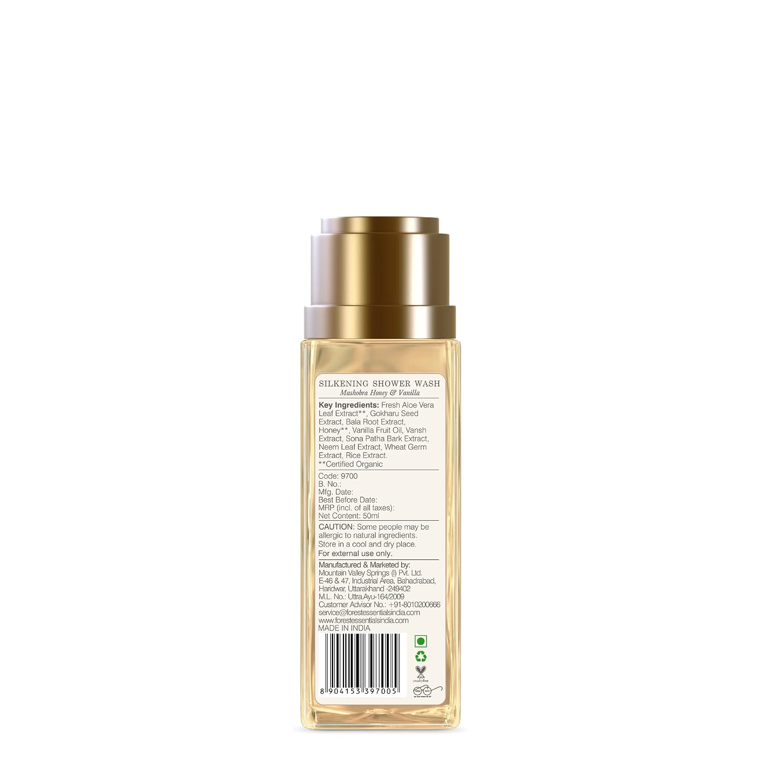 Forest Essentials Silkening Shower Wash Mashobra Honey & Vanilla | Sulphate-Free Ayurvedic Body Wash | Softens, Scents & Hydrates Skin