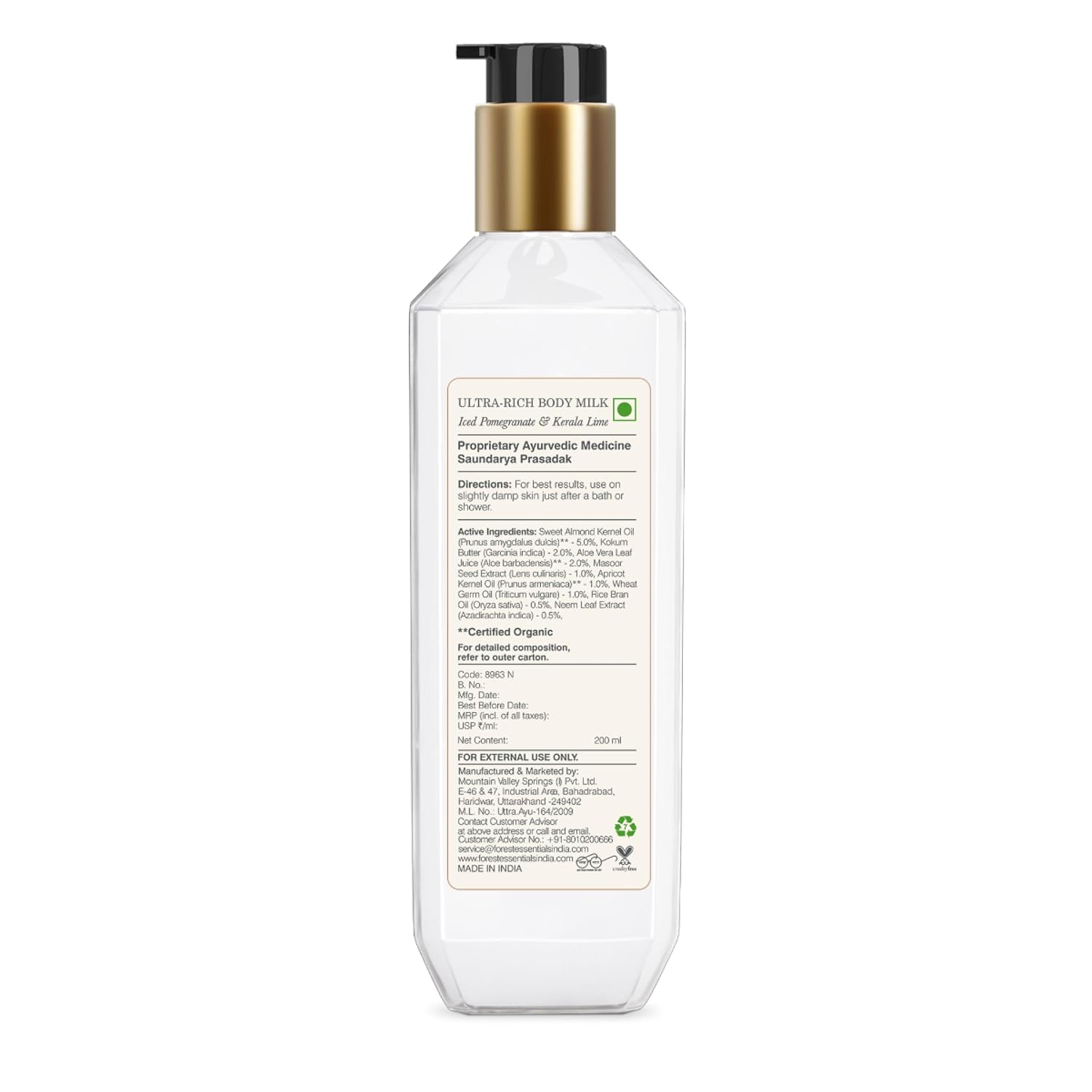 Forest Essentials Ultra-Rich Body Milk Iced Pomegranate & Kerala Lime | Ayurvedic Nourishing Body Lotion to Replenish Skin Moisture and Leave it Smooth & Scented