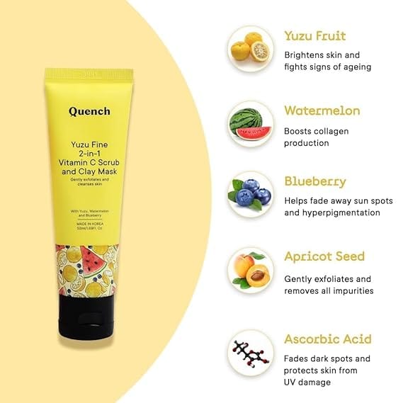 Quench - Vitamin C 2-in-1 Scrub and Clay Mask Korean Face Mask with for Glowing Skin (50ml)