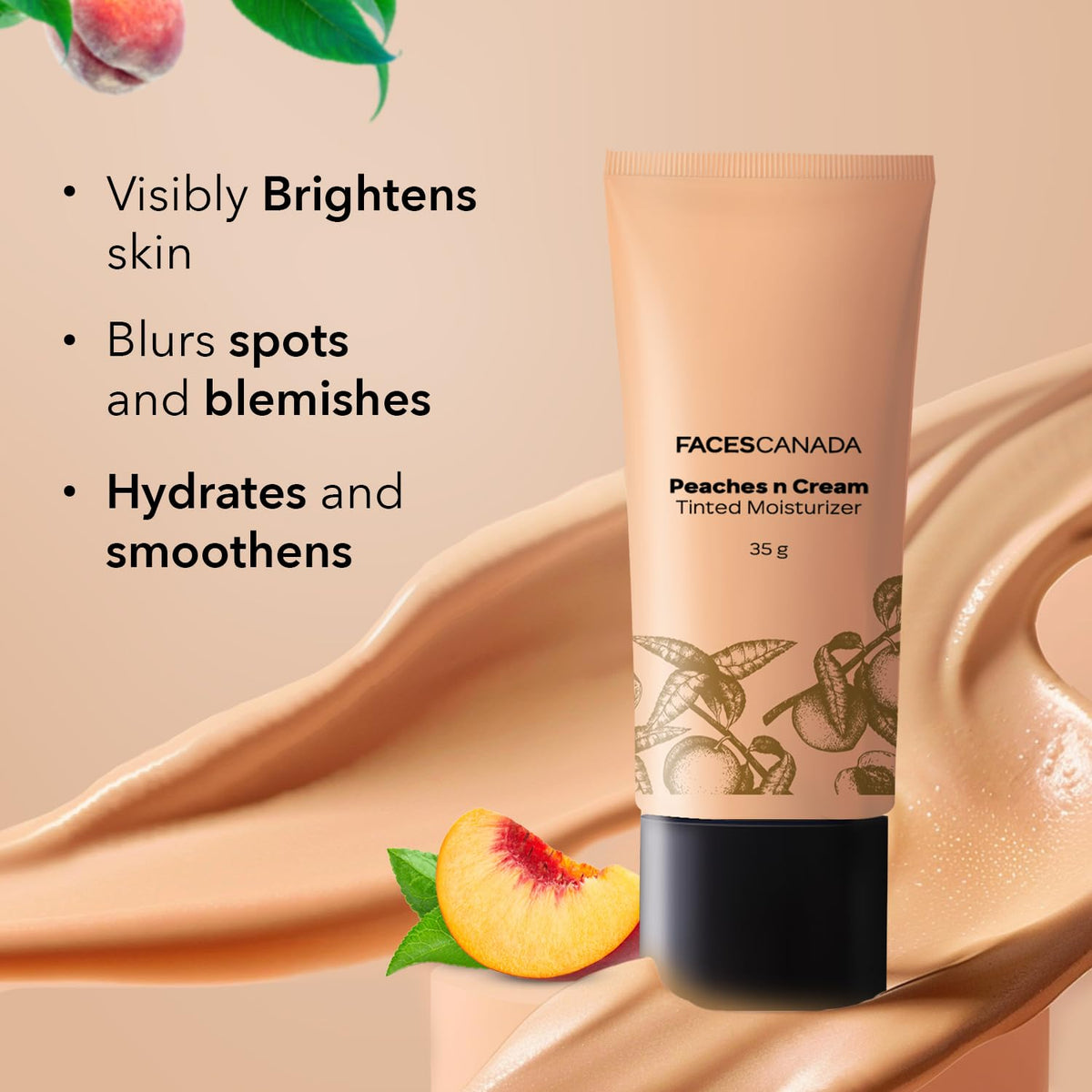 FACES CANADA Peaches N Cream Tinted Moisturizer - Light 01, 35 g | Soft Peachy, Natural Glow | Lightly Tinted BB Cream | Non Oily Lightweight Gel Formula | Blen