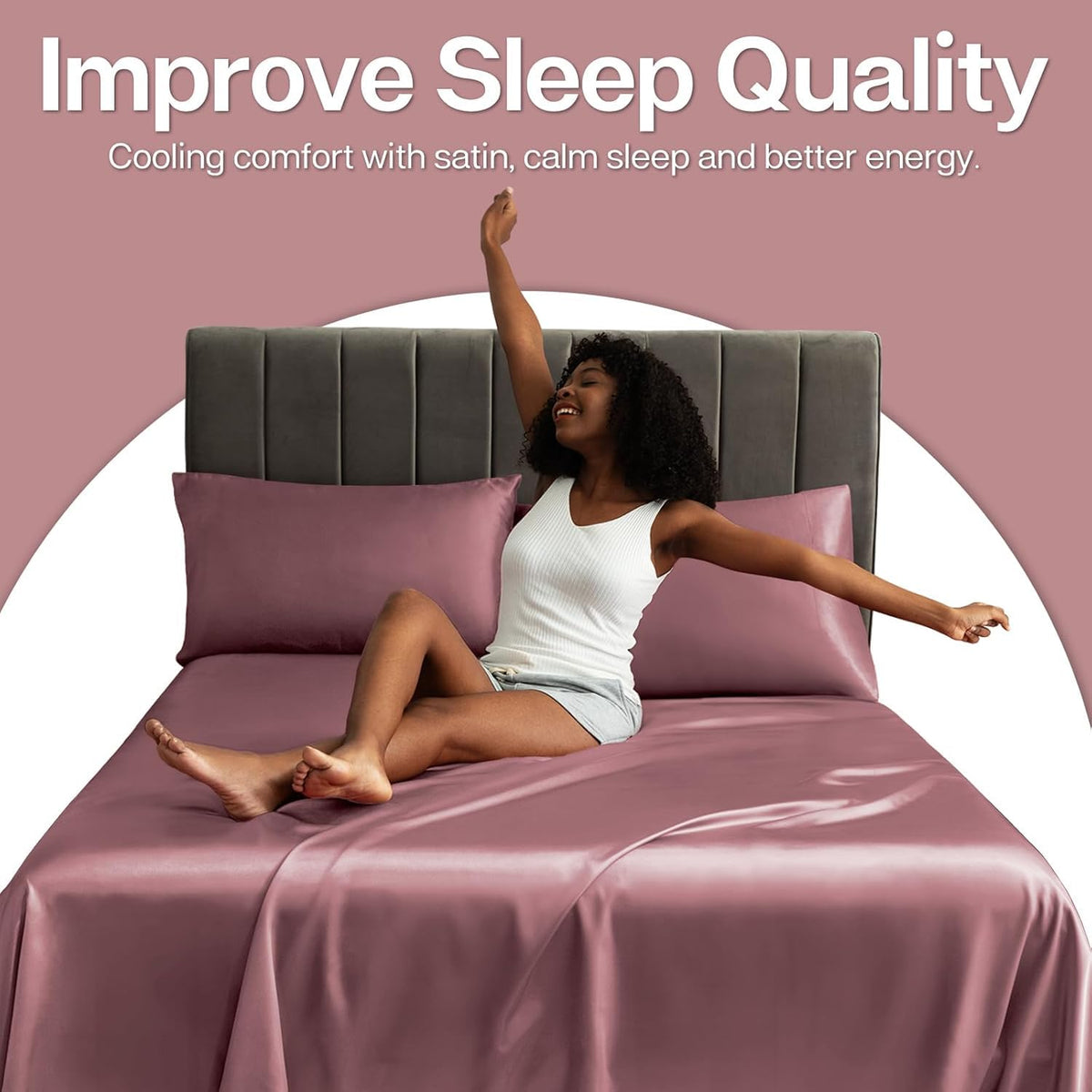 SKVM Satin Silk Pillow Covers Set of 2 for Hair and Skin scrunchies Set for Women 3-Pieces Pillowcase Soft Breathable Smooth Sleeping Envelope Closure Cover Bed