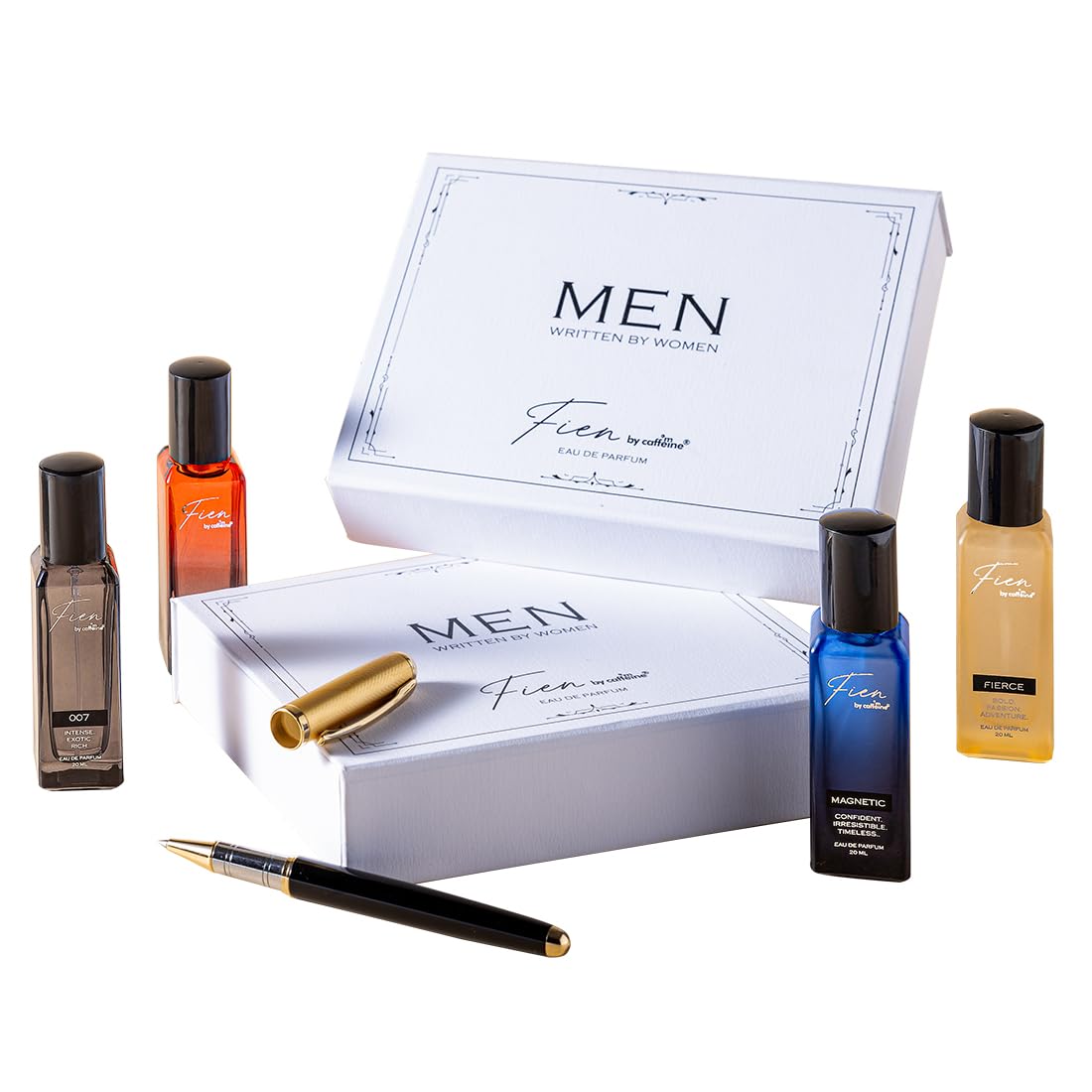 FIEN by mCaffeine Perfume Men Written By Women | Rakhi , Birthday & Special occassions Gift Kit Set for Men | 12 Hrs Long Lasting Eau De Parfum with 007, Fierce