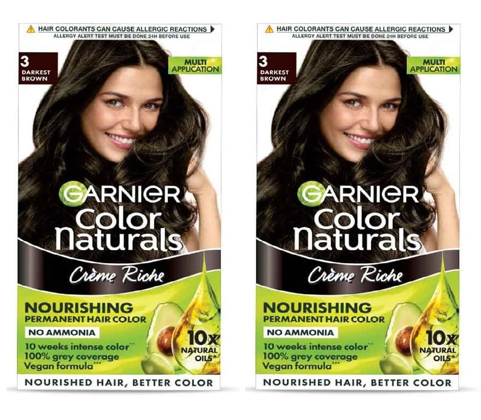 Garnier Color Naturals Crème hair color, Shade 3 Darkest Brown, 35ml + 30g Mini (PACK OF 2)