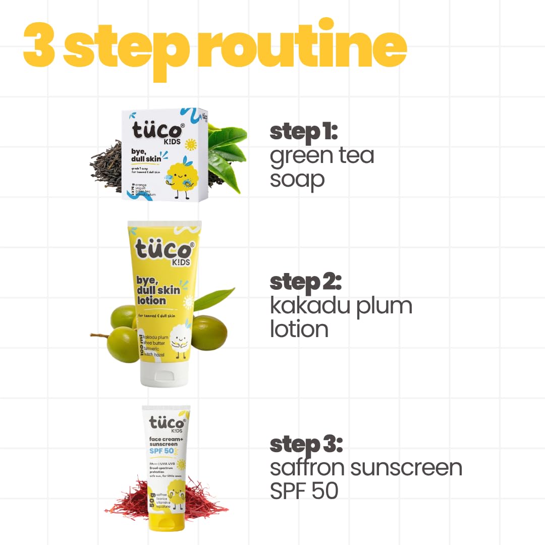 Tuco Kids 3-in-1 De-Tan Kit, SPF 50 Sunscreen, Lotion & Soap, Boys & Girls