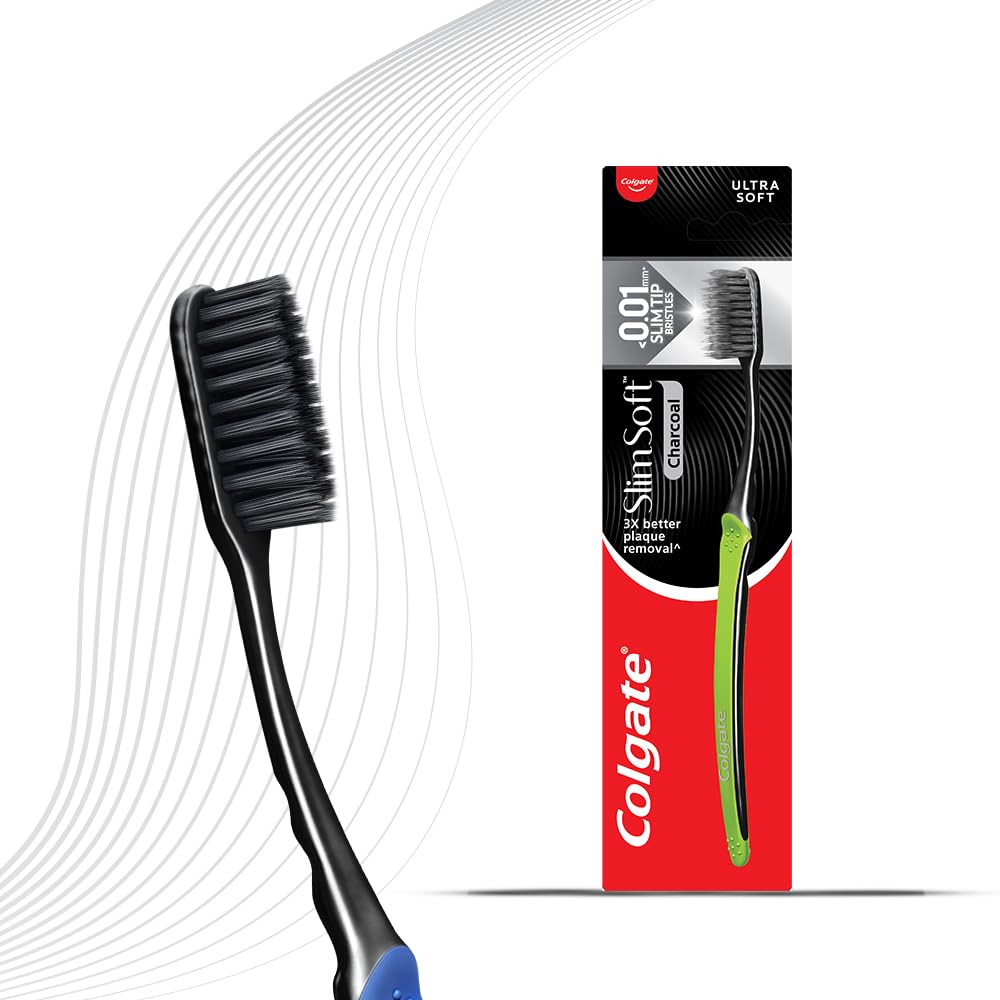 Colgate SlimSoft Charcoal Toothbrush | Ultra Soft Bristles | Deep Cleaning