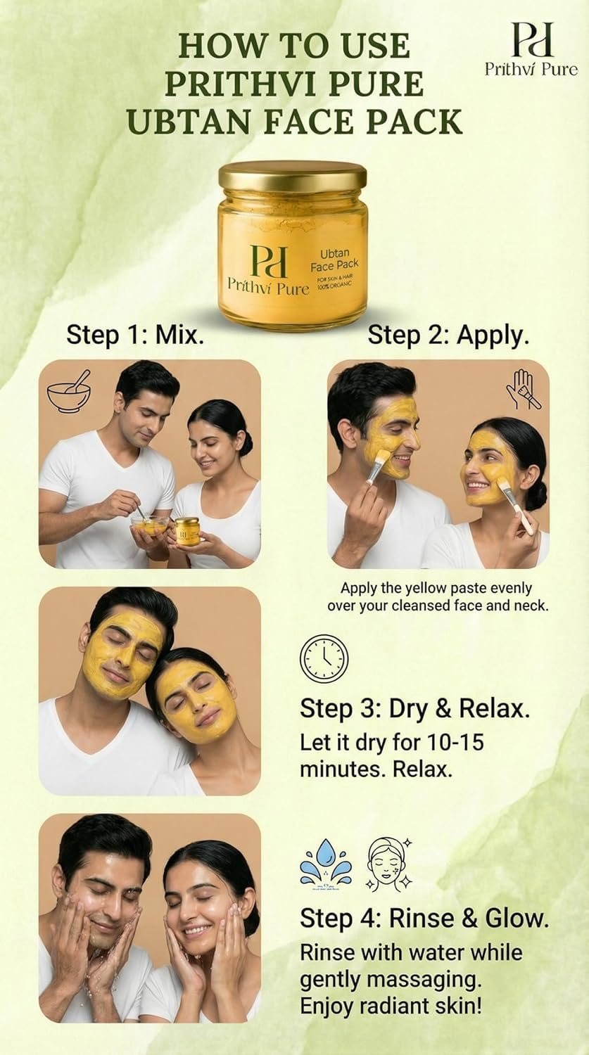 Multani Mitti Powder Combo | 200g Each | Organic Fuller’s Earth Yellow Mud & Turmeric Ubtan for Face & Hair | Natural Oily Skin Care, Acne & Tan Removal, Oil Co