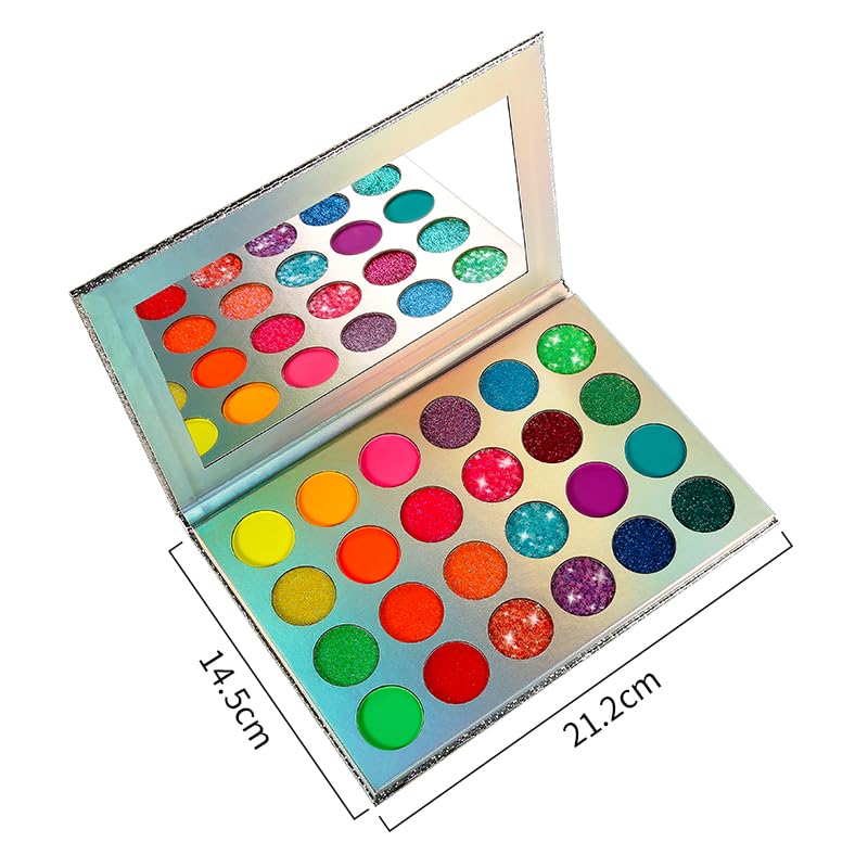 DE'LANCI Neon Eyeshadow Palette Glow in the Dark, Aurora Glow Eyeshadow Pallets Stage, Halloween Christmas Makeup Kit UV Blacklight Matte and Glitter Fluorescent Eye Shadows Highly Pigment