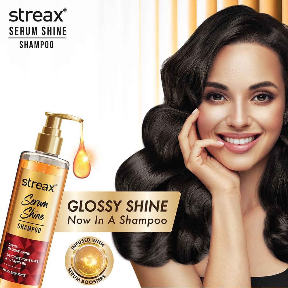 Streax Serum Shine Shampoo, 490ml |Shampoo for Frizzy and Dry Hair |Mildy everyday |for Women & Men,Paraben-Free with Silicon Boosters & Vit B5 | For Smooth & S
