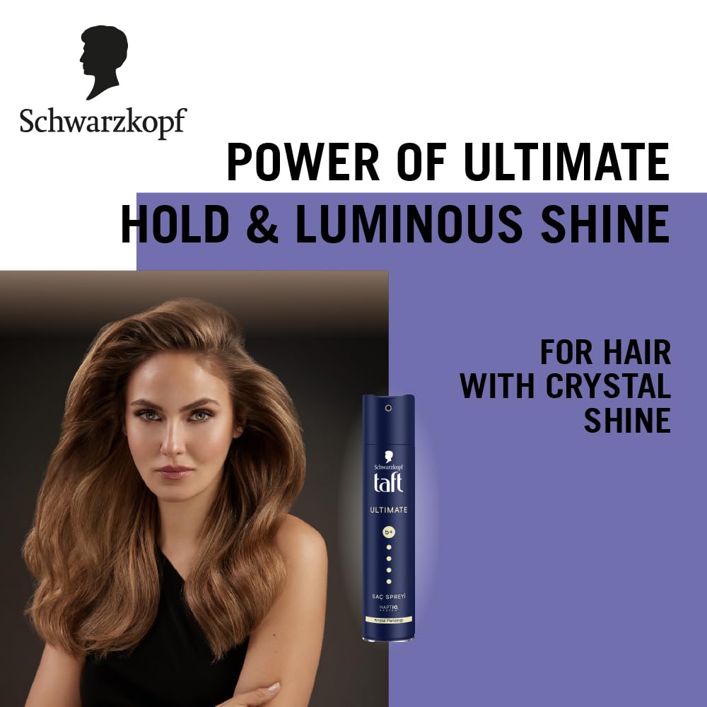 TAFT Schwarzkopf Ultimate Hair Spray For Hair With Crystal Shine | Hold 5+ For 72H hold | Protects From Wind And Humidity | No Stickiness | Easy To Brush Out |