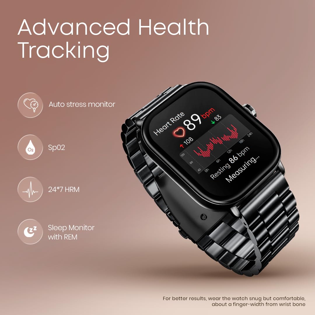 Fastrack Radiant FX2 2.04" AMOLED Smart Watch with BT Calling, Voice Assistant, Functional Crown, Metal Alloy Case, 100+ Sports Modes, SpO2, AOD – Smartwatch fo