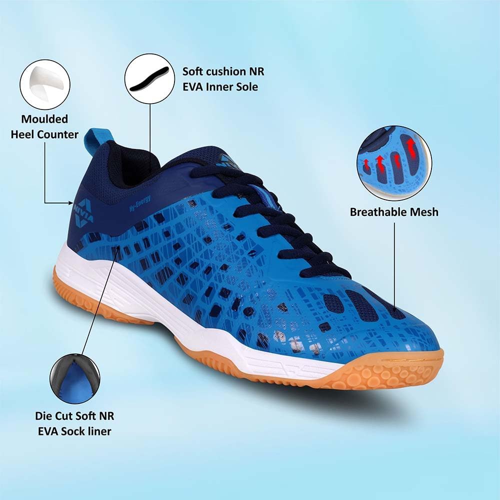 Nivia HY-Energy 2.0 Badminton Shoes for Men, Duofoam Cushion, Breathable Mesh, Abrasion Resistant Sole, Ideal for Badminton, Volleyball, Squash, Table Tennis, P