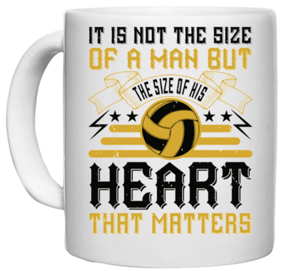 UDNAG White Ceramic Coffee/Tea Mug 'Vollyball | not The Size of a Man but The Size of his Heart That Matters' Perfect for Gifting [330ml]