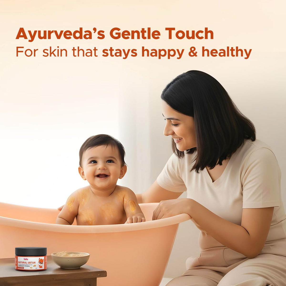 BabyOrgano Ayurvedic Ubtan Bath Powder for Babies, Kids & Mothers 0+ Months | Tan Removal & Skin Brightening | Sandalwood Turmeric Neem & Green Gram | Dermatolo