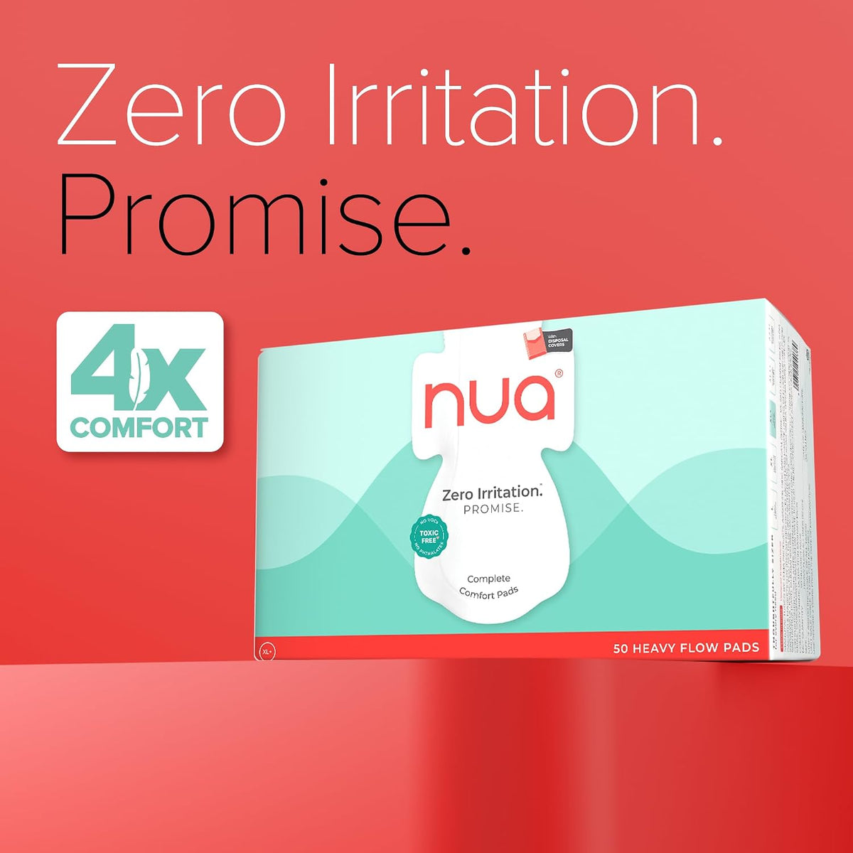 Nua Complete Comfort Sanitary Pads - Designed for Sensitive Skin | Pack of 50 pads for Heavy flow, with Disposal covers | Zero Irritation | Comfortable All-Day