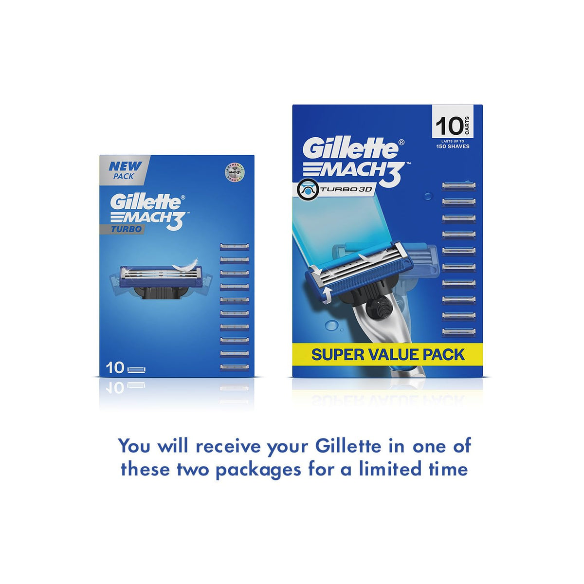 Gillette Mach3 Turbo, Pro Shaving Blades For Men | 10 Cartridges, Super Value Pack | Enhanced Lubrication | 10 Cartridges Last Up-To 150 Shaves | Your Most Comf
