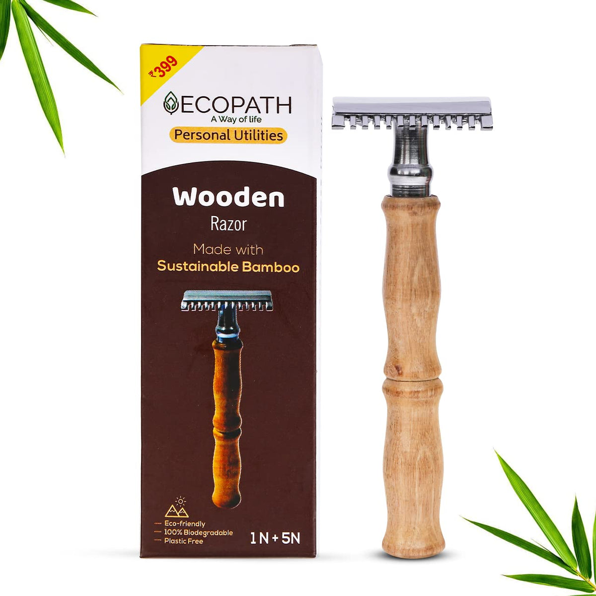 Wooden Razor for Men | Sustainable Shaving Razor | Eco-Friendly & Reusable | Long Handle for Comfortable Grip | Premium Brass & Wood Construction | Pack of 2