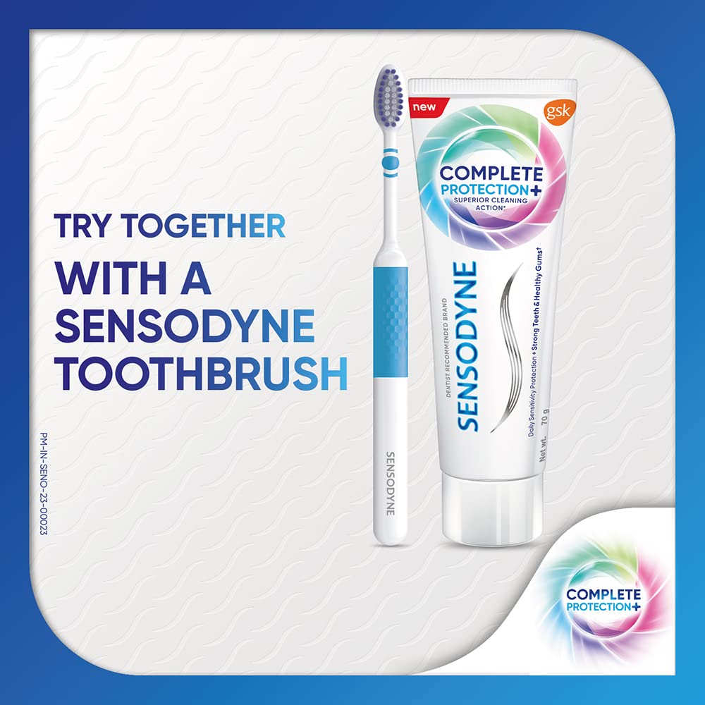 Sensodyne Toothbrush: Complete Protection+ Toothbrush With Flexible Neck For 48% Better Cleaning With Soft Tapered Bristles, 3 Piece (Buy 2 Get 1 Free), adult, manual