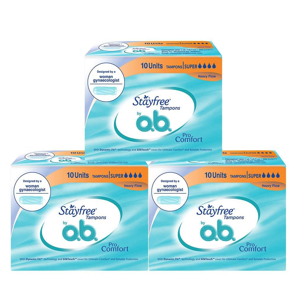 Stayfree Tampons by OB Super 10's | Heavy Flow | Dynamic Fit Technology | Rash & Stain free | No skin irritation| Upto 100% leakage protection | Silk touch tech
