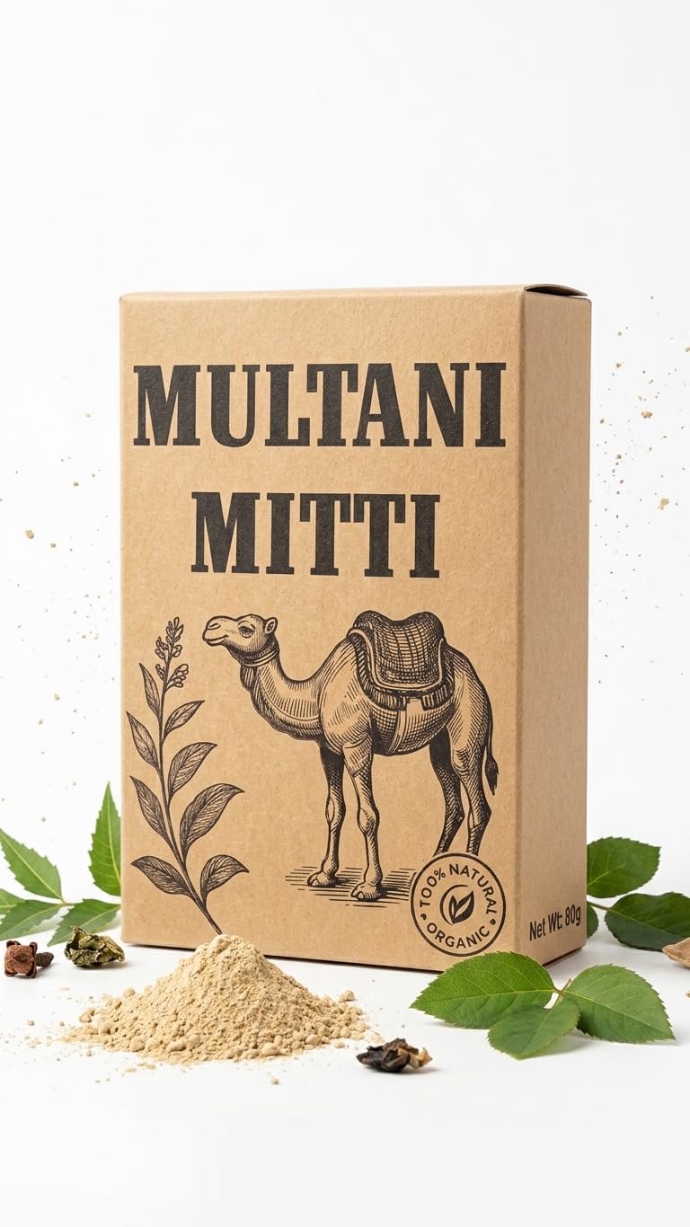 Natural Multani Mitti Powder 80g (Buy 1) - (Get 1 Free) | Total Net Weight 160g | 100% Pure Fuller's Earth Face Pack for Glowing Skin, Oil Control, Tan Removal