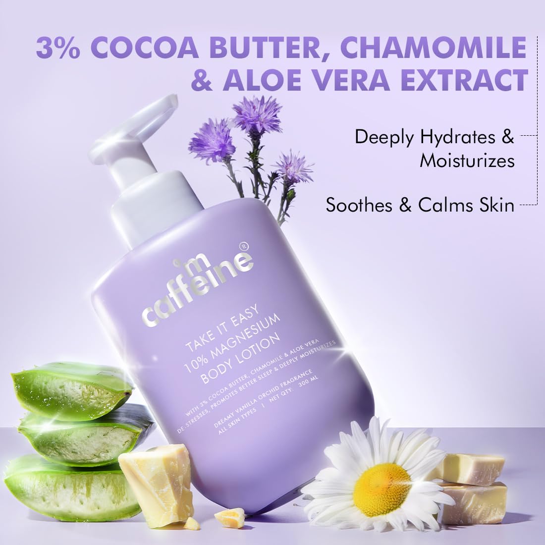 mCaffeine 10% Magnesium Body Lotion 300ml | Stress-Relief & Better Sleep | Mild Vanilla Orchid Fragrance Calms & Soothes | 3% Cocoa Butter, Non-Greasy, Deep Moi