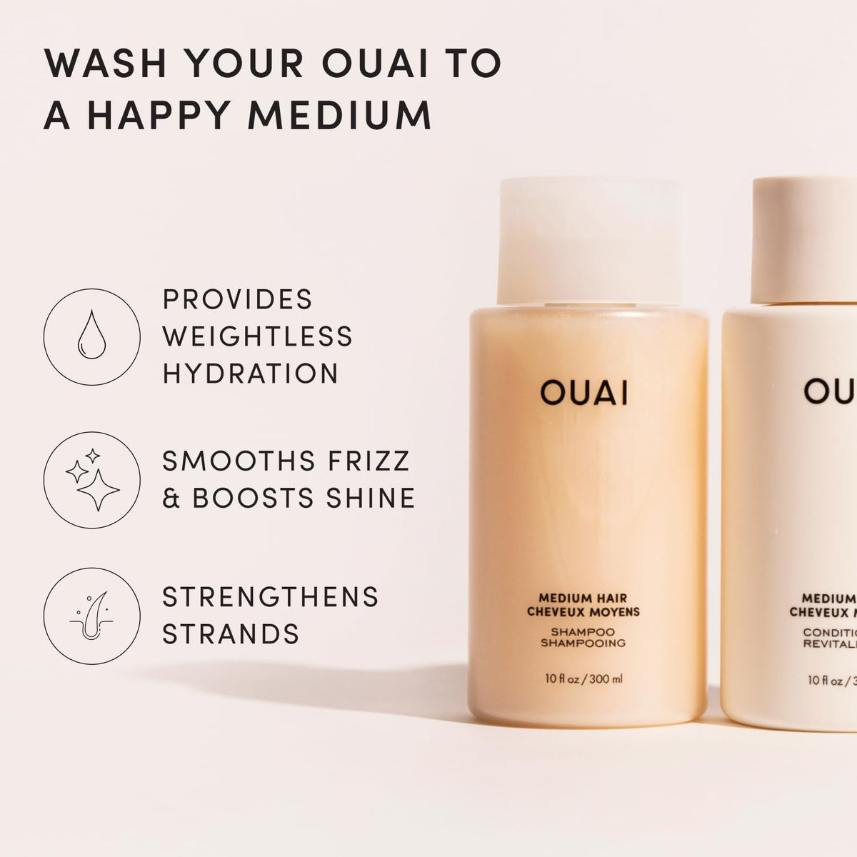 OUAI Medium Hair Shampoo and Conditioner Set (10 Fl Oz) Medium Hair Bundle