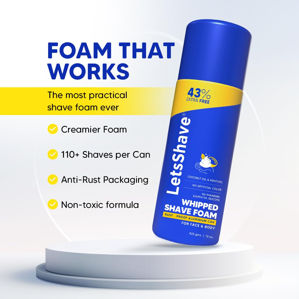 LetsShave Sensitive Shave Foam for Men & Women, 425g | Enriched with Coconut Oil & Menthol | Rust-Proof Aluminium Can | Paraben & Sulphate Free 425 g (Pack of 1