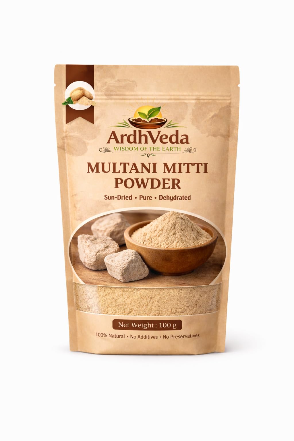 Multani Mitti Powder, Fuller's Earth Clay, Sun-Dried Pure Natural, for Face Pack, 100 g