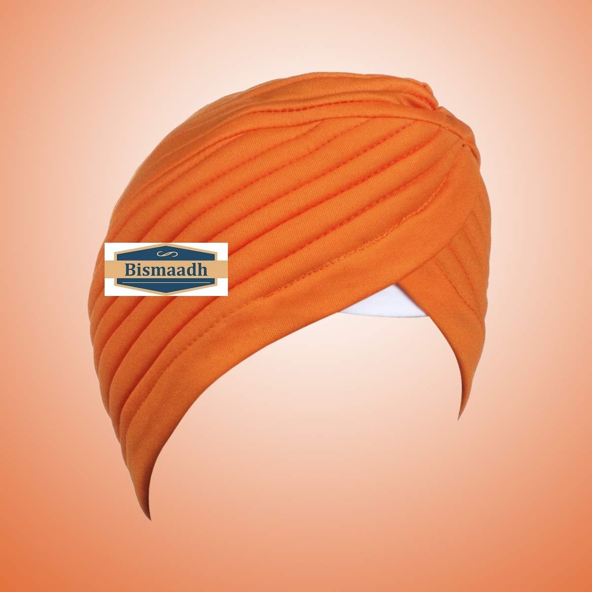 BISMAADH Instant Readymade Turban Head Wrap Lightweight Cap Headwear Sikh Pagri One Size Orange