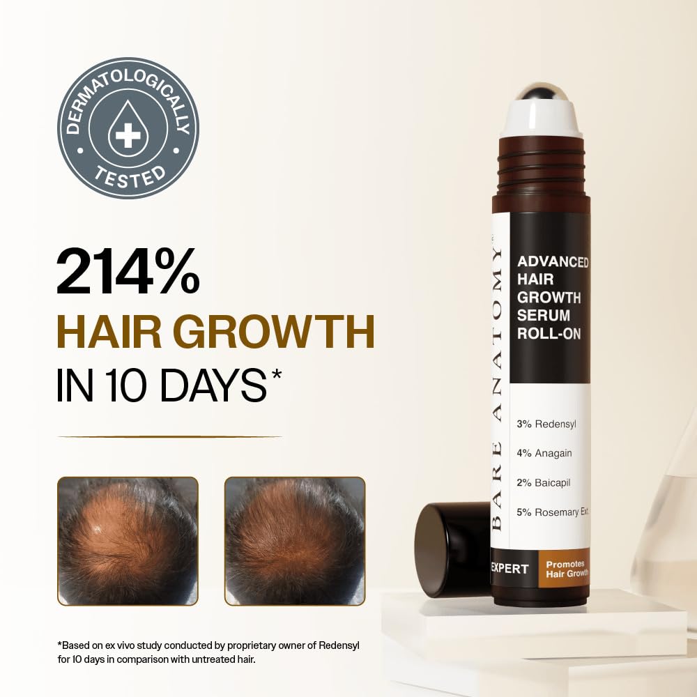 Bare Anatomy Advanced Hair Growth Serum Roll-On | Women & Men | 25ml Hair Growth Serum Roll-On 25 ml (Pack of 1)