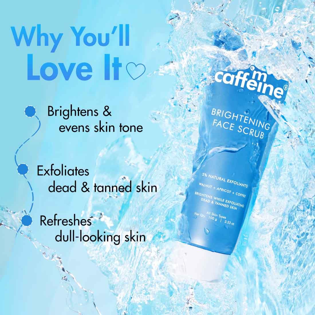 mCaffeine Brightening Face Scrub | Visible Brighter, Smoother Skin | 5% Natural Exfoliants | Walnut & Apricot | Caffeine | Deeply Cleanses Pores | Gentle Exfoli