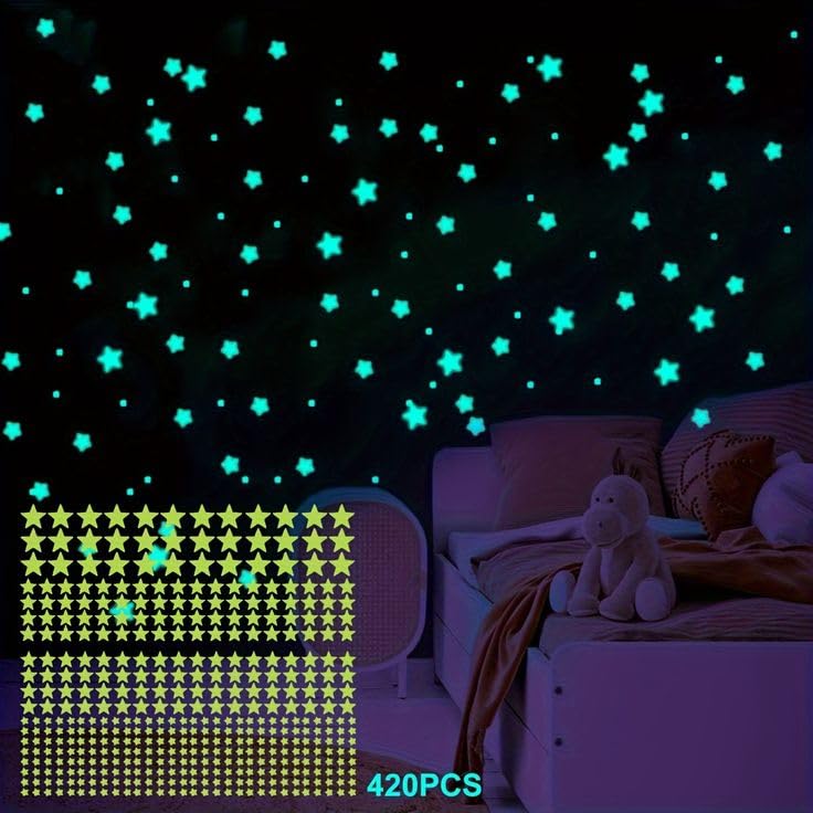 GC Satrry Night Lovely Glow in The Dark Galaxy of Stars, Super Moon, Space Craft, Planets, Astronaut Design, Love Pattern, Luminous Kids Room Premium 200+ Large