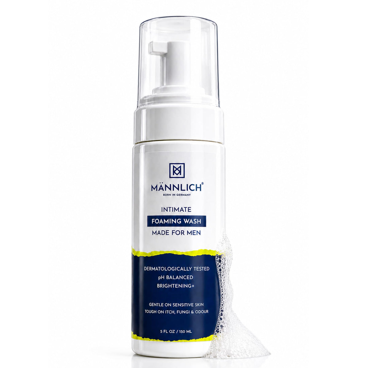 Mannlich Intimate Wash for Men (150 ml) Relieves Itchiness & Odour, Prevents Fungal Growth, Genital Area, pH Balanced & Dermatologically Tested With Tea Tree Oi