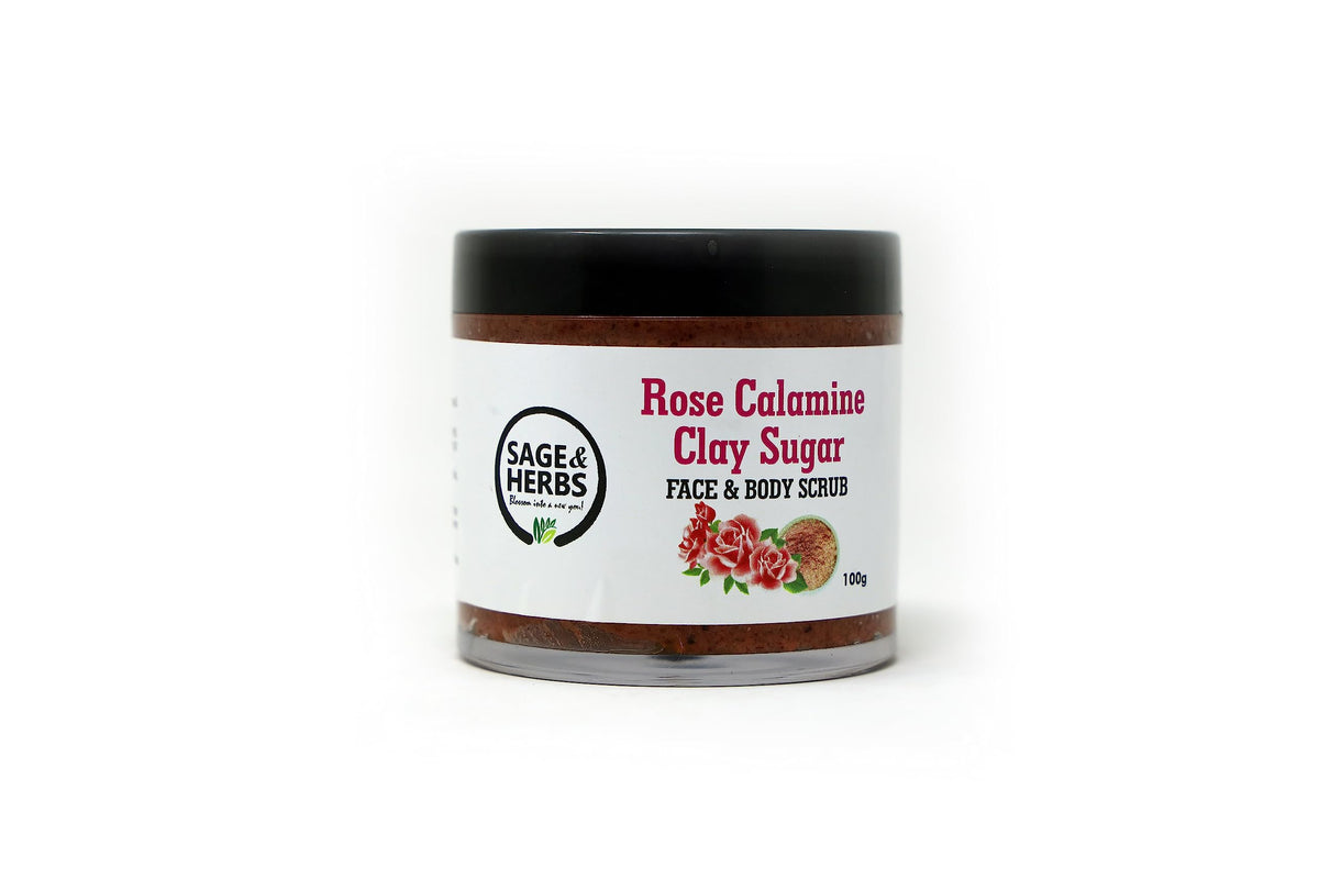 Sage & Herbs 100% Natural Exfoliating Rose Calamine Clay Sugar Face & Body Scrub | Rich in Vitamin C | Moisturizes for Instant Soft & Smooth Skin | Removes Dead
