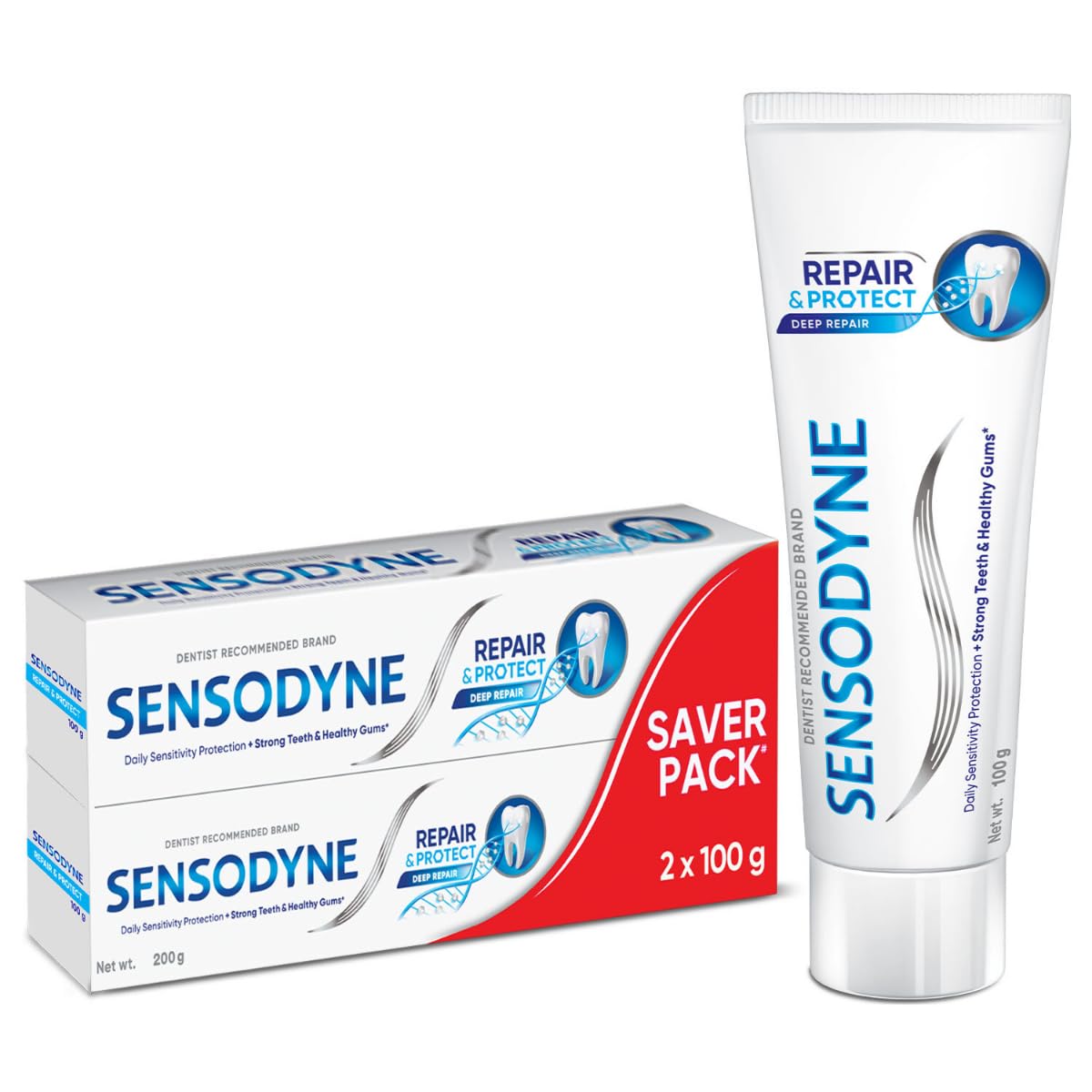 Sensodyne Toothpaste Repair and Protect | Tooth Paste for Daily Sensitivity Protection, Long-lasting Relief | Combo Pack - 200gm (100gm x 2) | Fresh Taste | Dentist Recommended