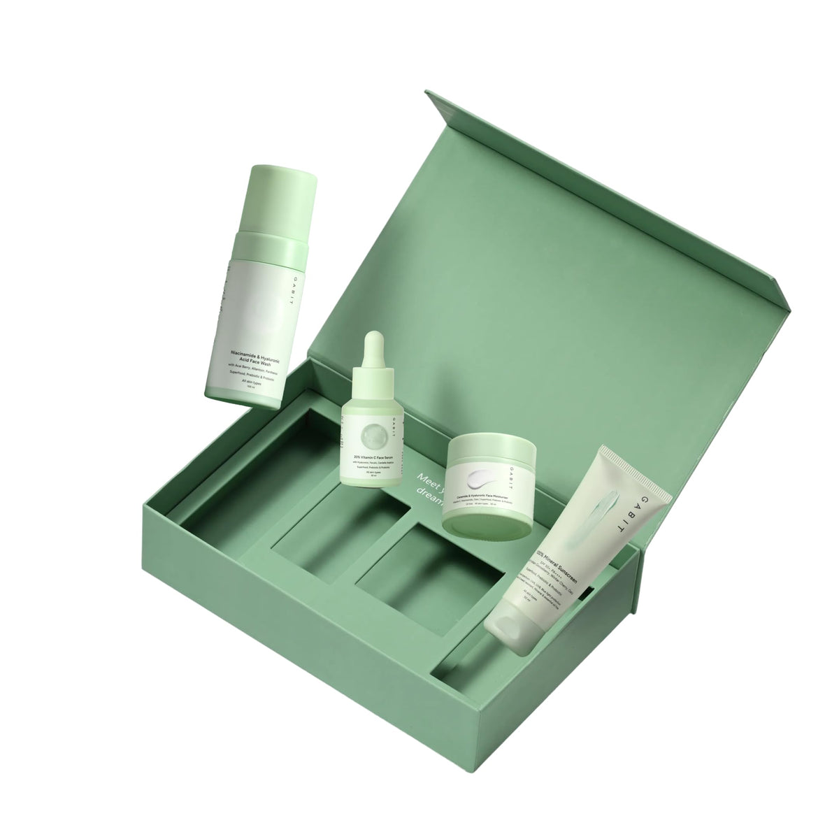 Gabit Fantastic Four Gift Box | Complete Skincare Routine Combo/Kit for Women & Men with Vitamin C Serum, Ceramide Moisturiser, Mineral Sunscreen & Niacinamide