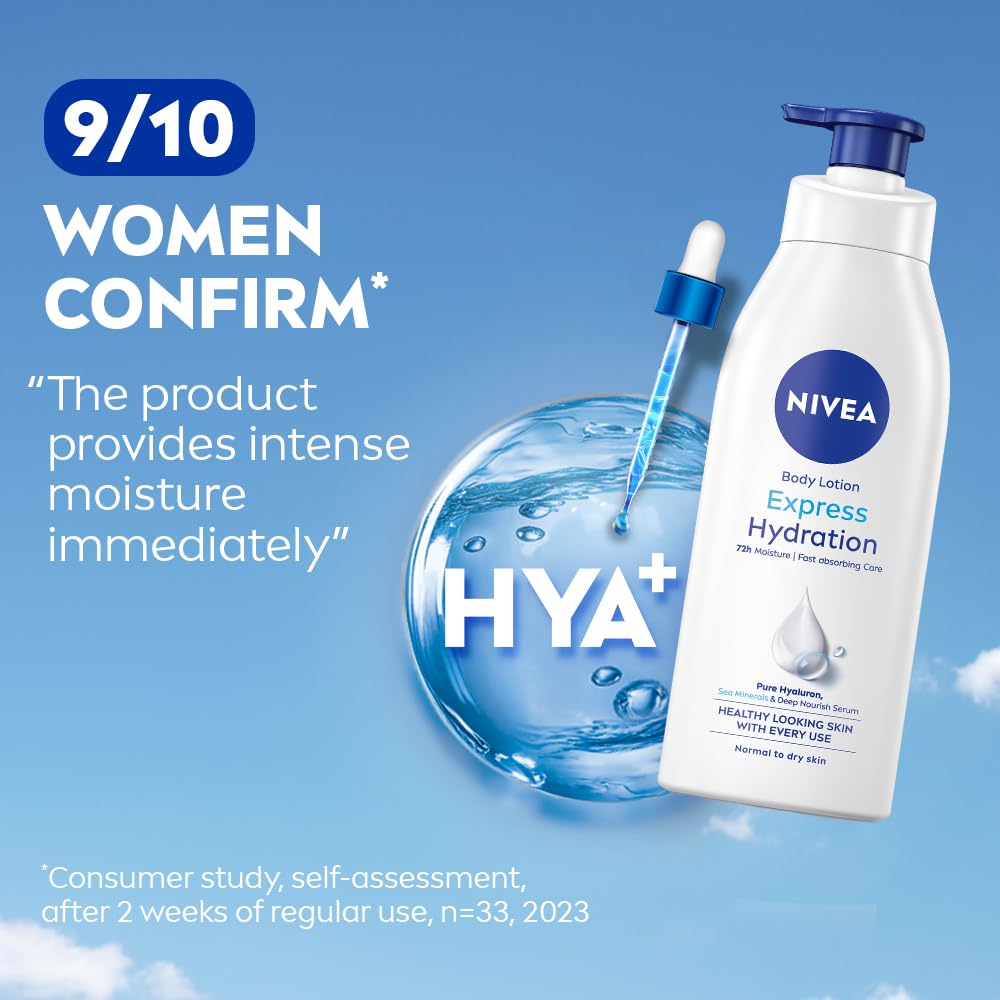 NIVEA Express Hydration Body Lotion, 400ml | 72 H Moisturization & Hydration for Summer | Goodness of Sea Minerals & Deep Moisture Serum | Non Greasy & Healthy