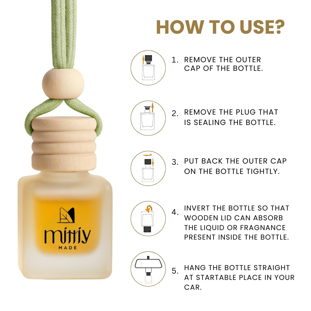Jasmine Car Perfume Hanging | Wooden Lid Car Diffuser | Essential Oil Car Freshener | Car Accessories Interior | Long-Lasting Car Fragrance | Leak-Proof Glass |