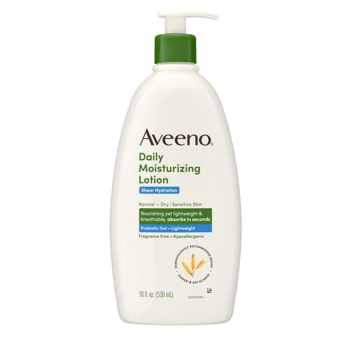 Aveeno Sheer Hydration Daily Moisturizing Lotion for Dry Skin with Soothing Oat, Lightweight, Fast-Absorbing & Fragrance-Free Intense Body Moisturizer, 18 fl. O